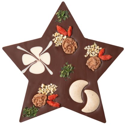 Fair trade bio vánoční hvězda z hořké čokolády Zotter s lískovými oříšky, 100 g