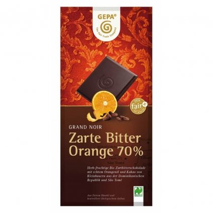 Fair trade bio hořká čokoláda Gepa 70 % kakaa s pomerančový olej