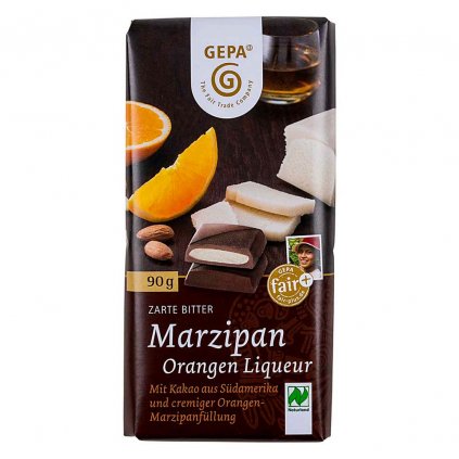 Fair trade bio hořká čokoláda s marcipánem a pomerančovým likérem, 90 g