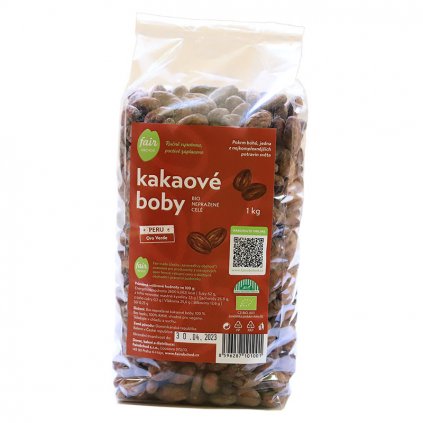 Fair trade bio nepražené kakaové boby celé Peru Oro Verde, 1000 g