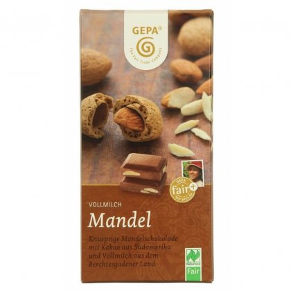 Fair trade bio mléčná čokoláda Gepa s celými mandlemi
