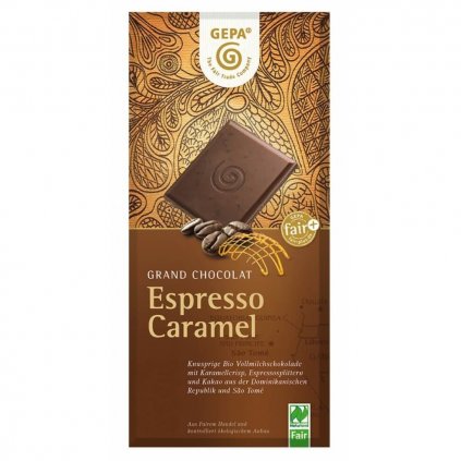 Fair trade bio mléčná čokoláda Espresso karamel, 100 g