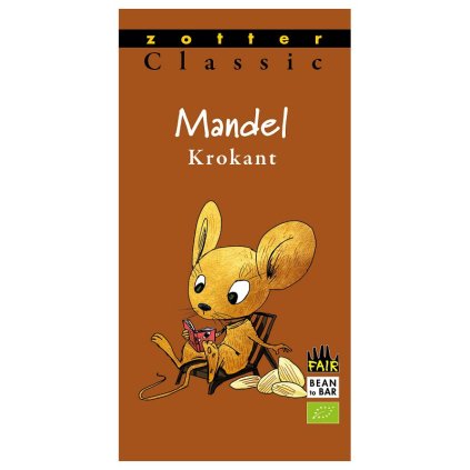 Fair trade bio klasická nugátová čokoláda s mandlemi Zotter, 70 g