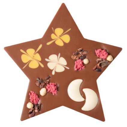 Fair trade bio vánoční mléčná čokoládová hvězda Zotter s malinami