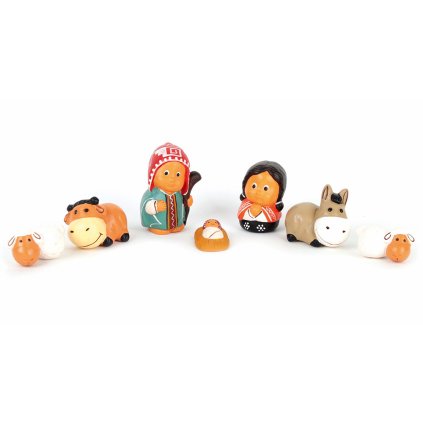 Fair trade ručně dělaný betlém z keramiky z Peru, 4,5 cm