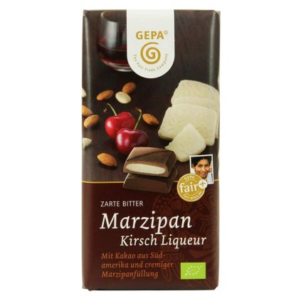 Fair trade bio hořká čokoláda s marcipánem a třešňovým likérem
