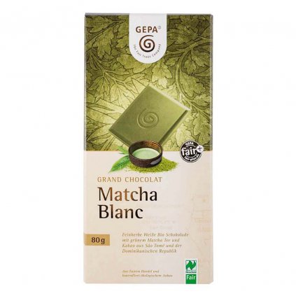 Fair trade bio bílá čokoláda se zeleným čajem Matcha