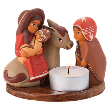 Fair trade hliněný betlém k čajové svíčce z Peru