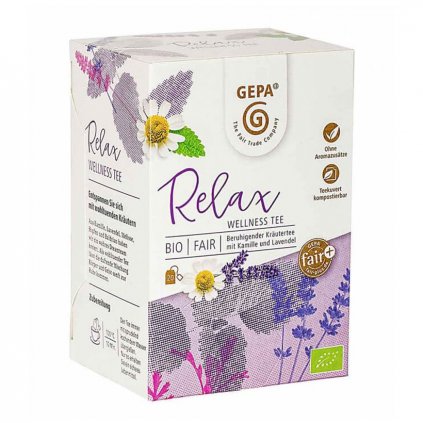 Fair trade bio bylinný čaj Wellness Relax Gepa, sáčkovaný