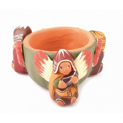 Fair trade hliněný svícen na čajovou svíčku Andělé z Peru