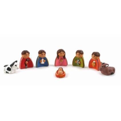 Fair trade hliněný betlém z Peru, 8 postav, 4,5 cm