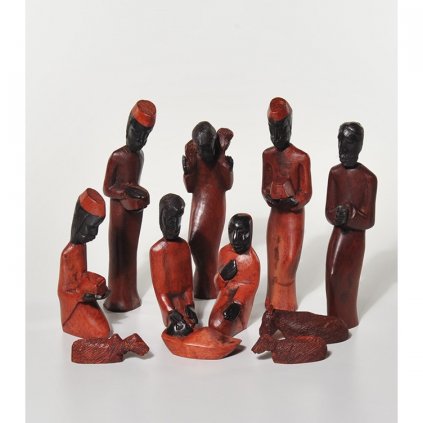 Fair trade betlém z ebenového dřeva z Tanzanie, 11 postav, 20 cm