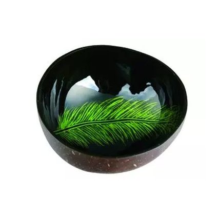 Fair trade kokosová miska se zeleným perem z Vietnamu, 13 cm
