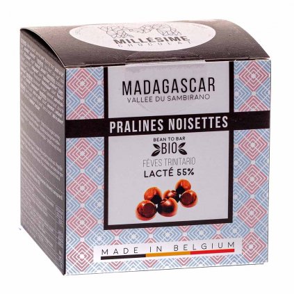 Ručně dělané fair trade bio belgické pralinky z mléčné čokolády Madagaskar 55 % Millésime Chocolat