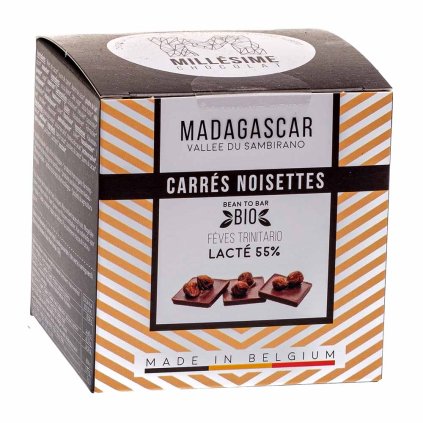 Ručně dělané fair trade bio mléčné napolitánky s lískovými ořechy Madagaskar 55 %, 75 g