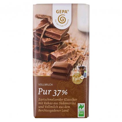 Fair trade bio mléčná čokoláda s 37 % kakaa
