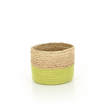 Fair trade ozdobný košík z juty z Bangladéše, zelený, 15 cm