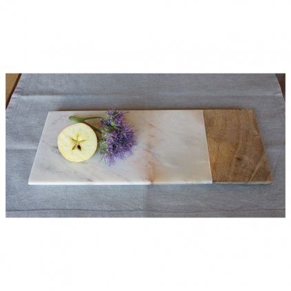 Fair trade servírovací a krájecí prkénko z mramoru a dřeva z Indie, 31 cm