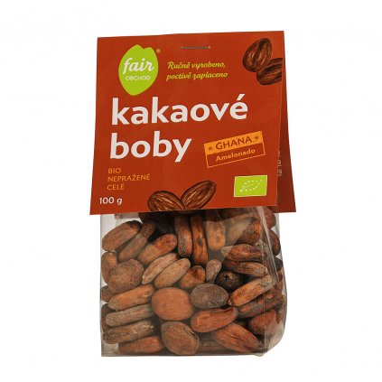 Fair trade bio nepražené kakaové boby Ghana Amelonado, 100 g