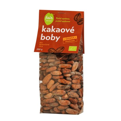Fair trade bio nepražené kakaové boby Ghana Amelonado, 250 g
