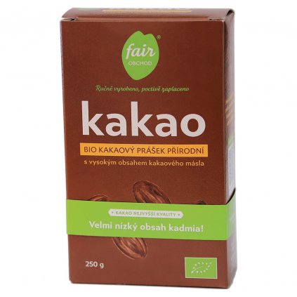 Fair trade bio kakaový prášek plnotučný přírodní z Dominikánské republiky, nízký obsah kadmia, 250 g