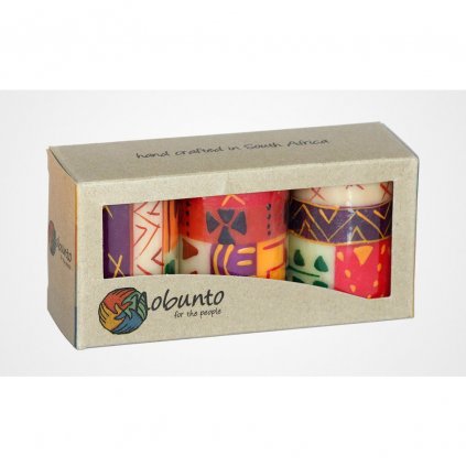 Nobunto fair trade dárková sada 3 pilířové svíčky Indabuko z JAR, 5 x 7 cm