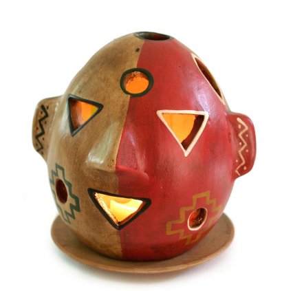 Fair trade keramický svícen Maska z Peru, 10 cm