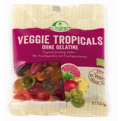 Fair trade bio gumové bonbóny bez želatiny Veggie Tropicals, 100 g