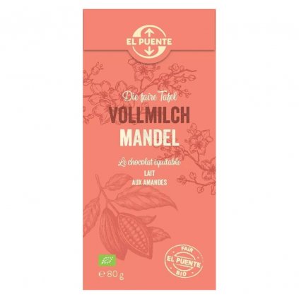 Fair trade bio mléčná čokoláda se sekanými mandlemi, 80 g
