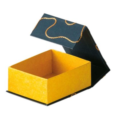 Fair trade žlutá papírová zdobená krabička s magnetem z Nepálu