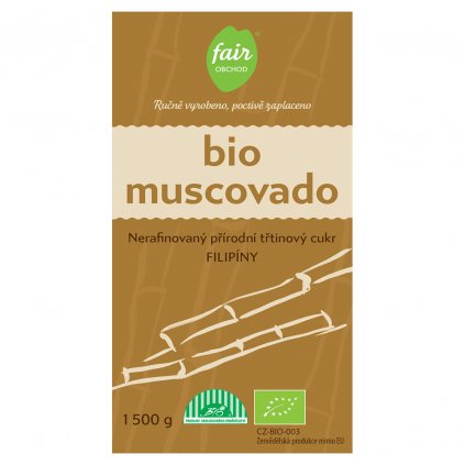 Fair trade bio nekrystalizovaný třtinový cukr Muscovado z Filipín, 1500 g