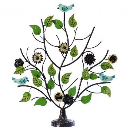 Fair trade stojan na šperky Strom s ptáčky ve větvích z Indie, 50 cm