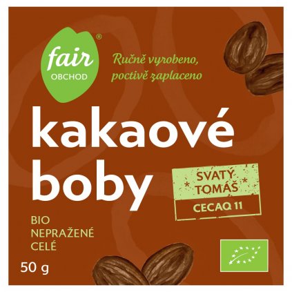 Fair trade bio nepražené kakaové boby Svatý Tomáš CECAQ 11, 50 g