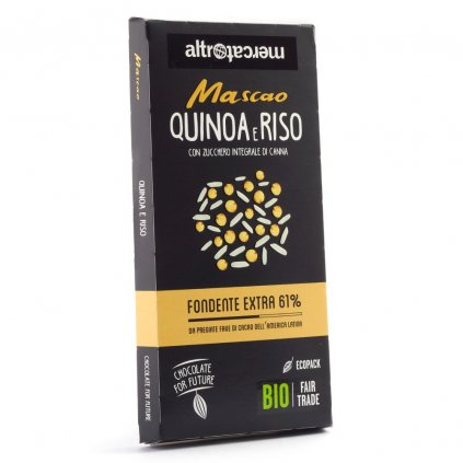 Fair trade bio hořká čokoláda Mascao s rýží a quinoou, 100 g
