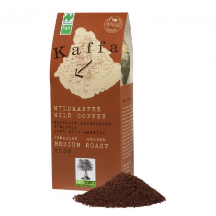Fair trade bio mletá divoká káva Kaffa, středně tmavě pražená, 250 g