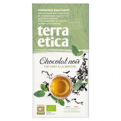 Fair trade bio hořká čokoláda Ethiquable s mátovým zeleným čajem, 100 g