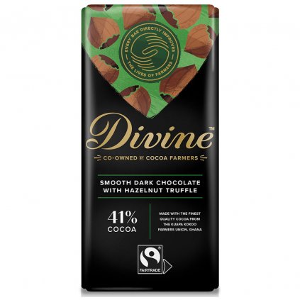 Fairtrade hořká čokoláda Divine s lískooříškovou pastou, 90 g