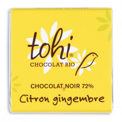 Fairtrade bio hořká mini čokoláda Tohi 72% s citrónem a zázvorem, 4,5 g