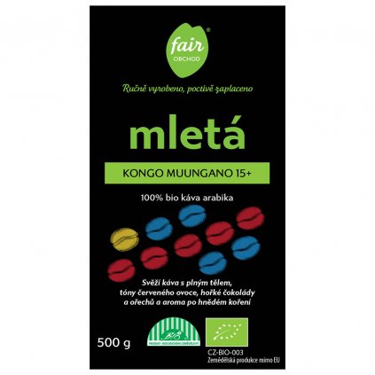 Fair trade bio mletá káva Kongo Muungano 15+, 500 g