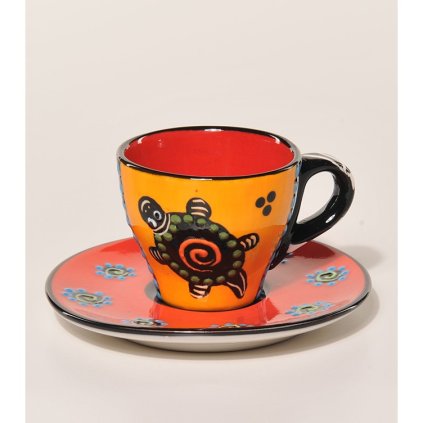 Fair trade espresso šálek se želvou a podšálek, červený, 80 ml