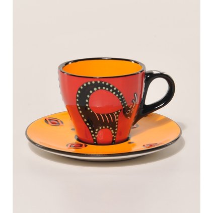 Fair trade espresso šálek s antilopou a podšálek, oranžový, 80 ml