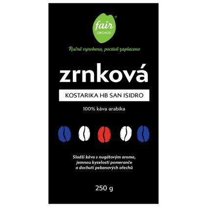Fair trade zrnková káva Kostarika HB San Isidro, 250 g