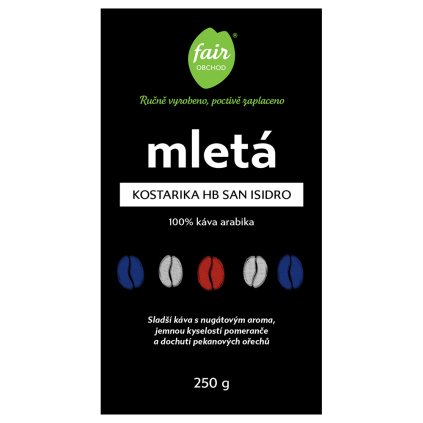 Fair trade mletá káva Kostarika HB San Isidro, 250 g
