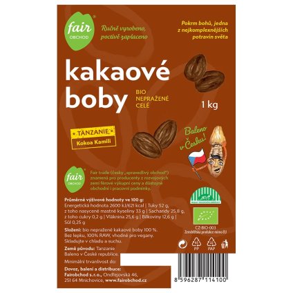 Fair trade bio nepražené kakaové boby Tanzanie Kokoa Kamili, 1 kg