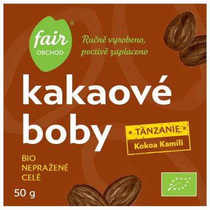 Fair trade bio nepražené kakaové boby Tanzanie Kokoa Kamili, 50 g