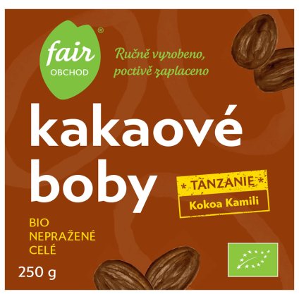 Fair trade bio nepražené kakaové boby Tanzanie Kokoa Kamili, 250 g