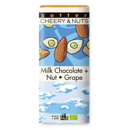 Fair trade bio mléčná čokoláda Zotter s ořechy a hrozny, 70 g