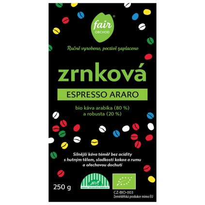 Fair trade bio zrnková káva Espresso Araro, 250 g