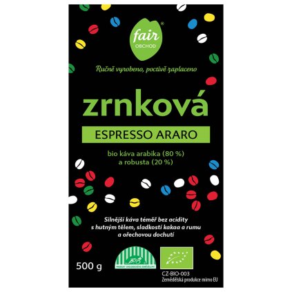 Fair trade bio zrnková káva Espresso Araro, 500 g
