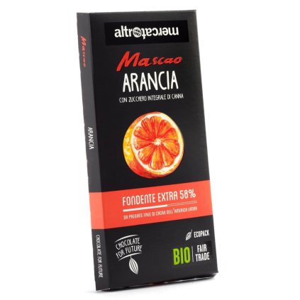 Fair trade bio hořká čokoláda Mascao s pomerančovým aroma, 100 g